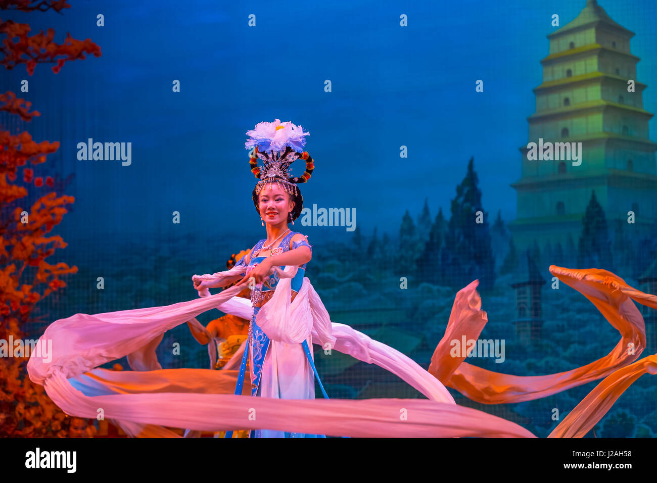 Spettacolo con Cena della Dinastia Tang, Xi'an, Cina Foto Stock