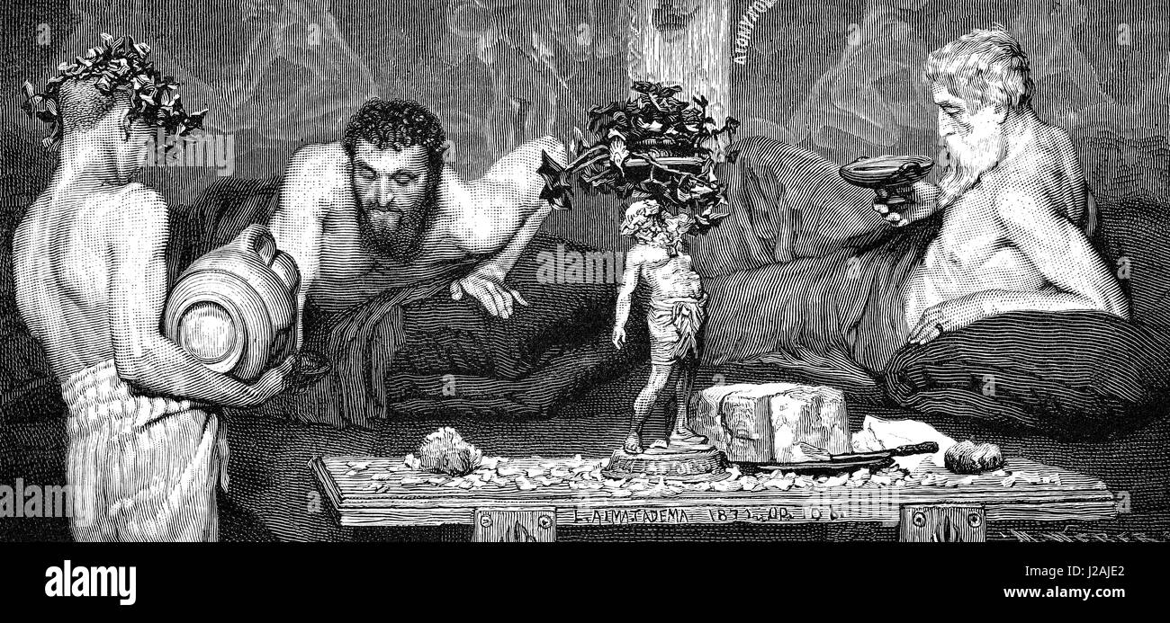 Gli uomini di bere il vino nella Grecia antica Foto Stock