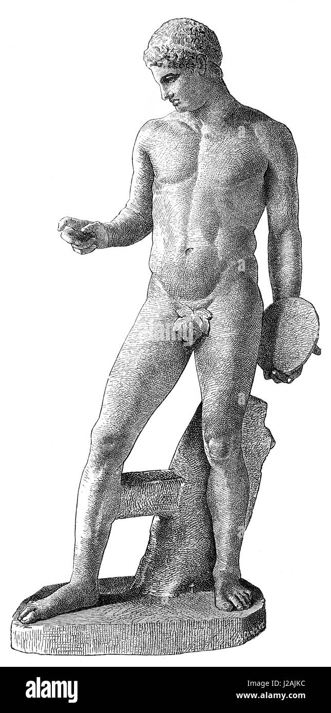 Il Discobolo,, una statua greca, antica Olympic discus thrower Foto Stock