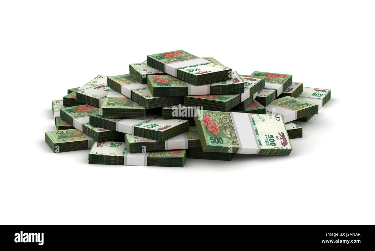 Pila di Argentina pesos (isolato su sfondo bianco) Foto Stock