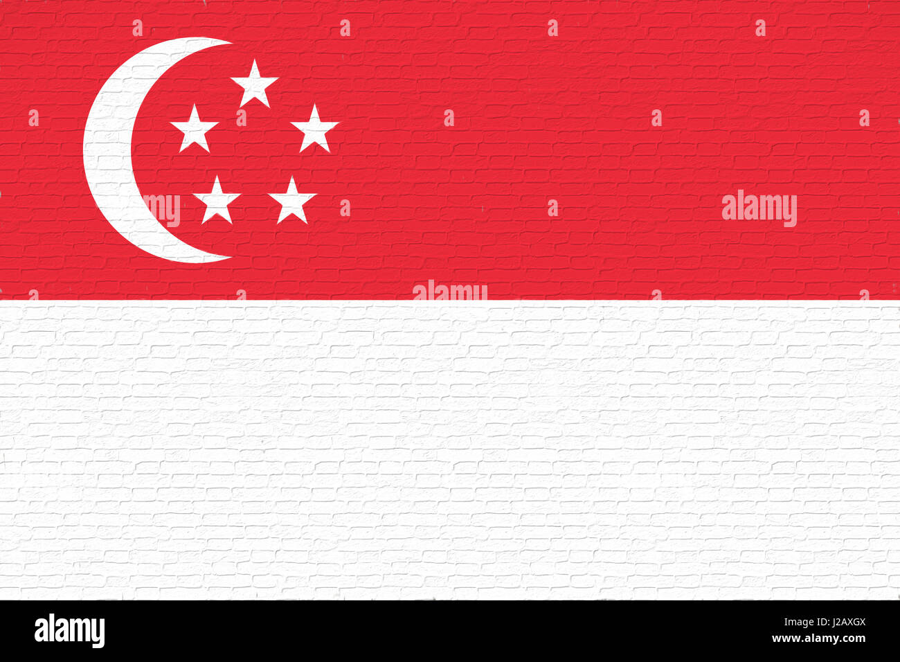 Illustrazione della bandiera di Singapore cercando come essa è dipinta su un muro. Foto Stock