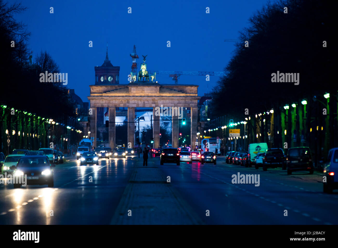 La Porta di Brandeburgo a Berlino, Germania, Strada del 17. Giugno, Foto Stock