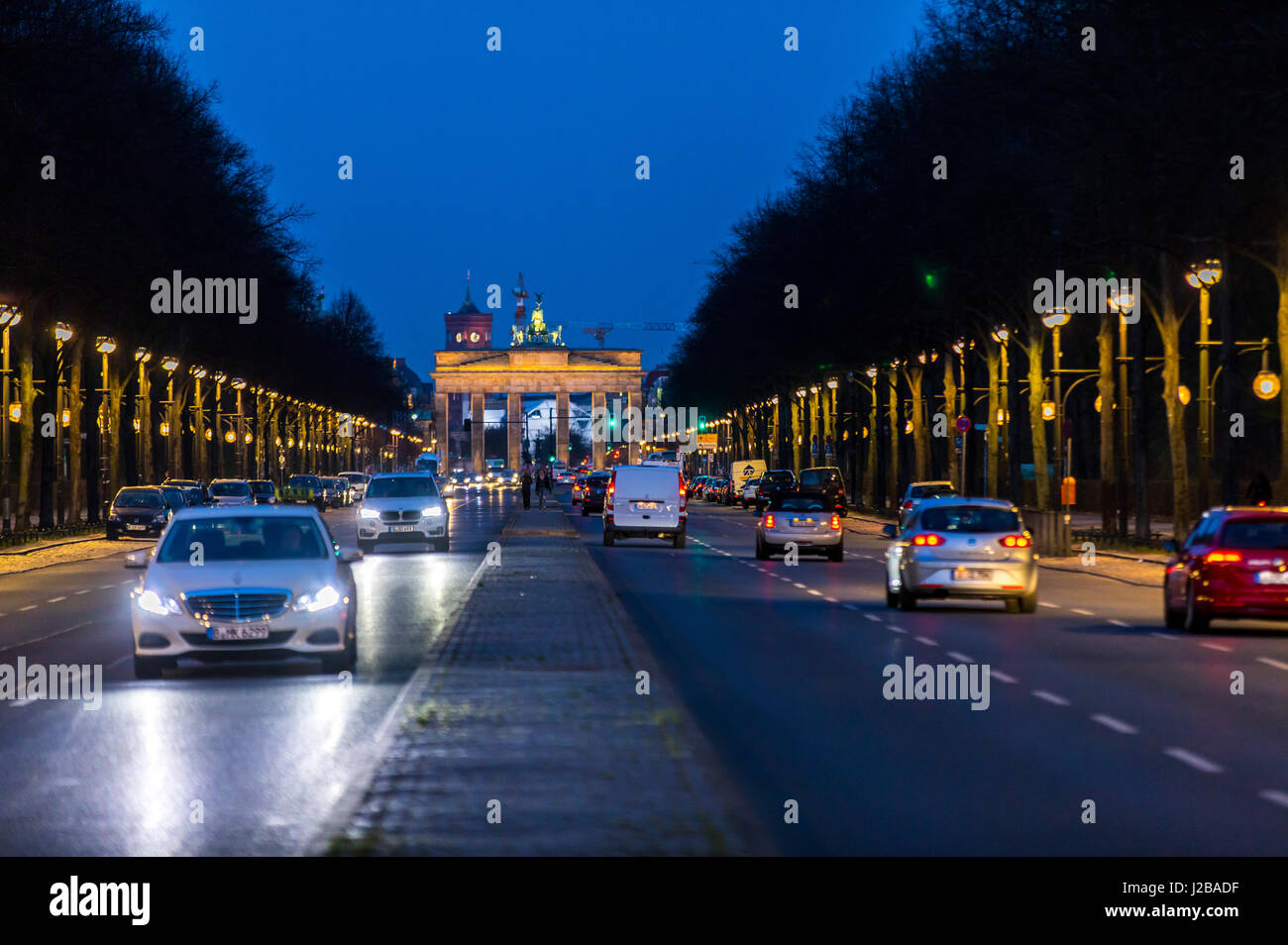 La Porta di Brandeburgo a Berlino, Germania, Strada del 17. Giugno, Foto Stock
