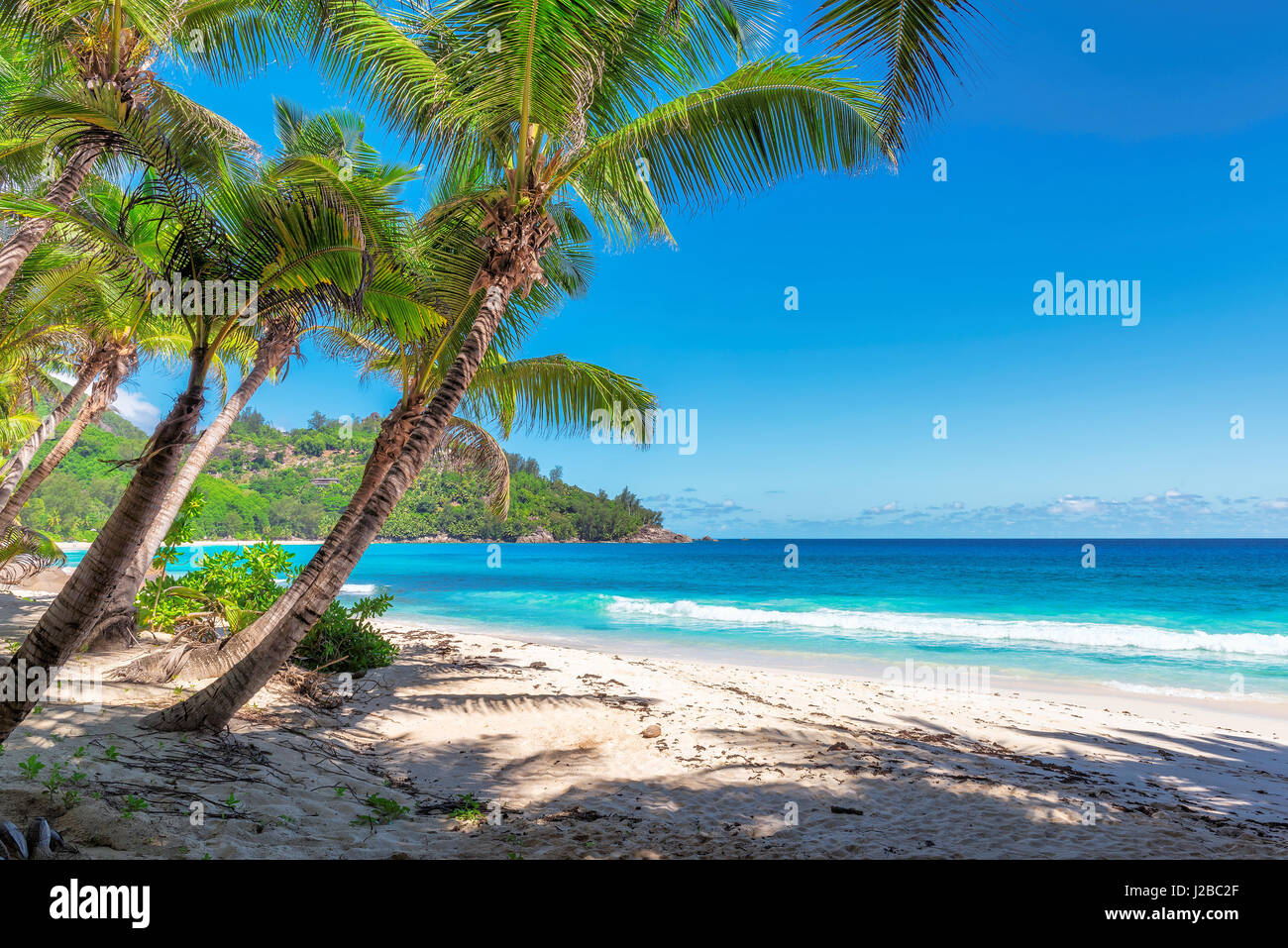 Incredibile Anse Intendance beach, Isola di Mahe, Seychelles. Foto Stock