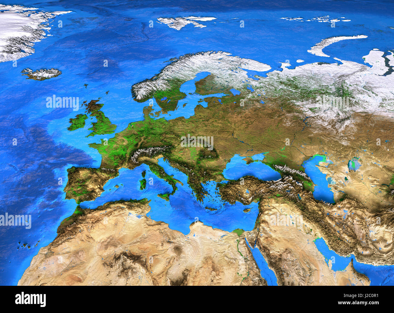 Mappa dell'Europa. Dettagliata vista satellitare della terra e dei suoi landforms. Gli elementi di questa immagine fornita dalla NASA Foto Stock