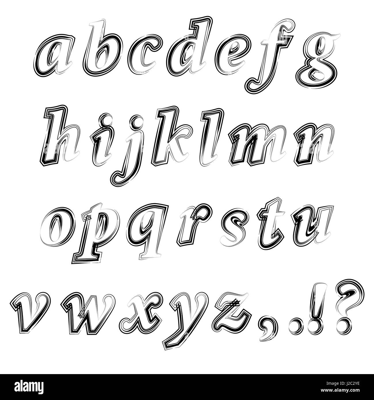 Inchiostro nero alfabeto Grunge isolato Illustrazione Vettoriale
