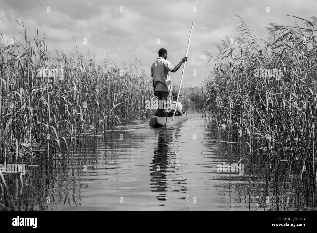 Mokoro Canoa in Okavango Delta vicino a Maun, Botswana Foto Stock