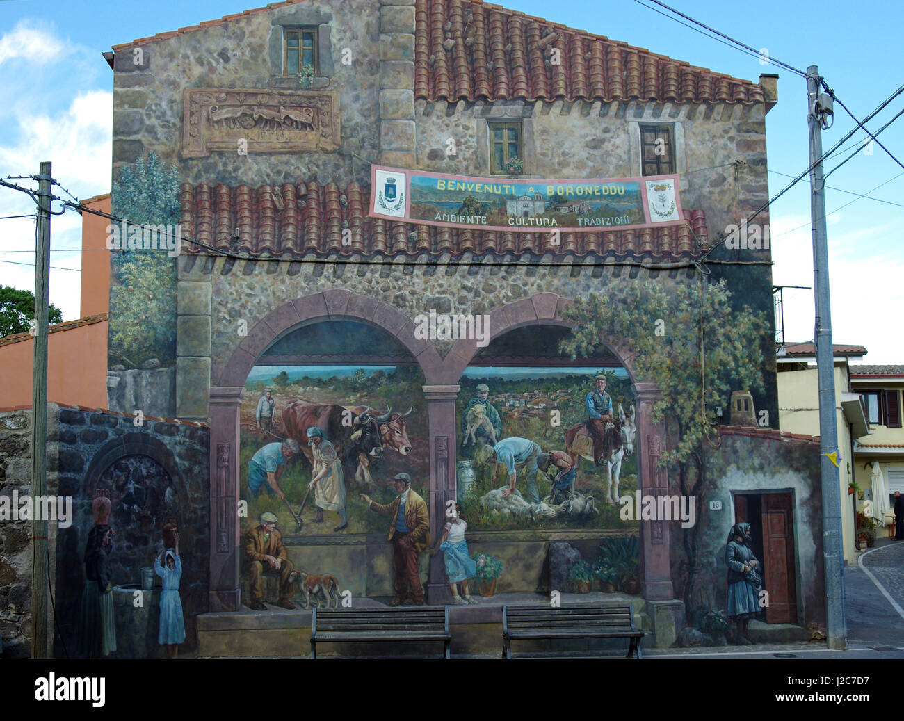 Boroneddu, SARDEGNA. Murales: dipinto sulla parete Foto Stock
