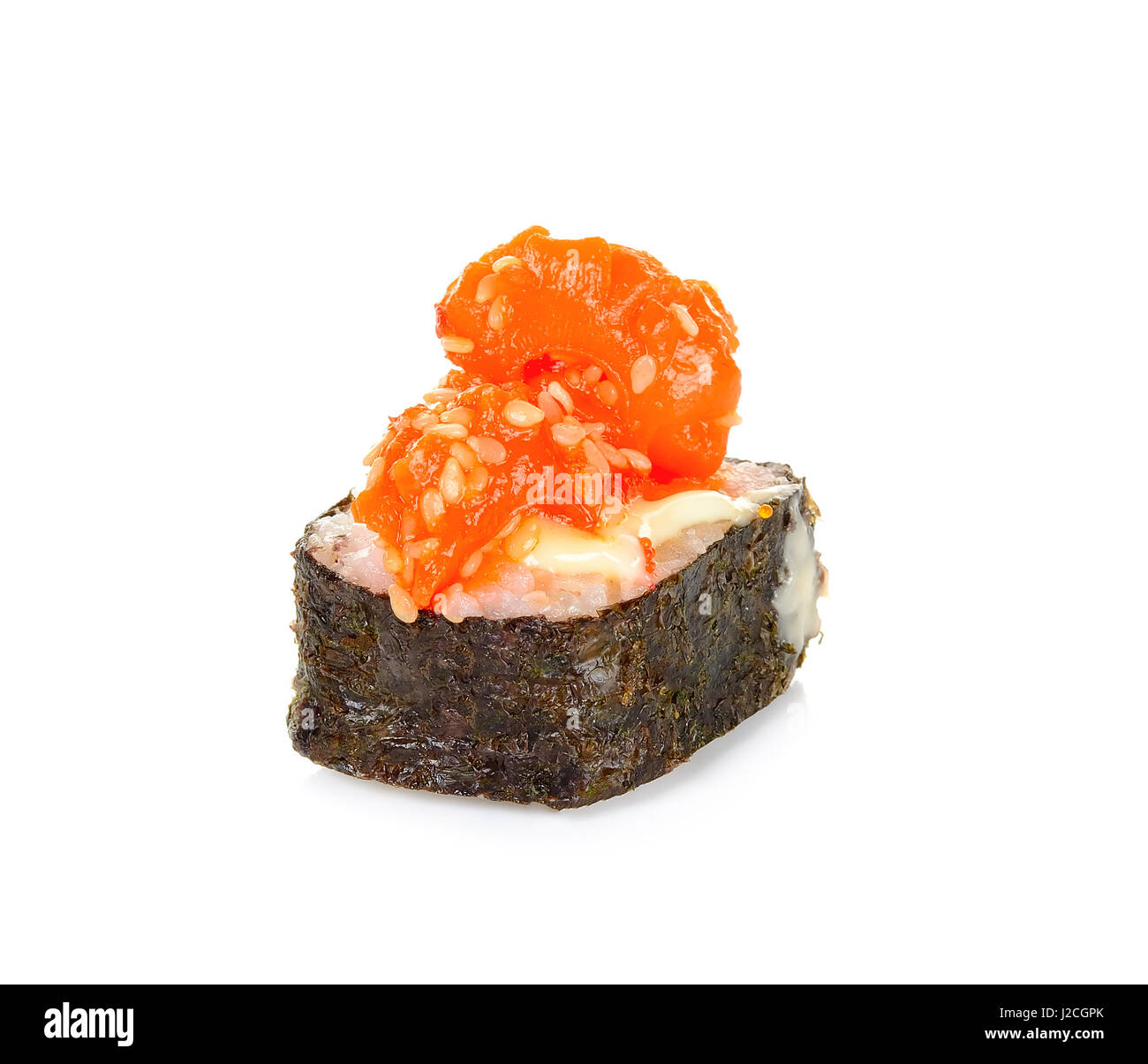 Il Sushi con calamari isolato su uno sfondo bianco. Foto Stock