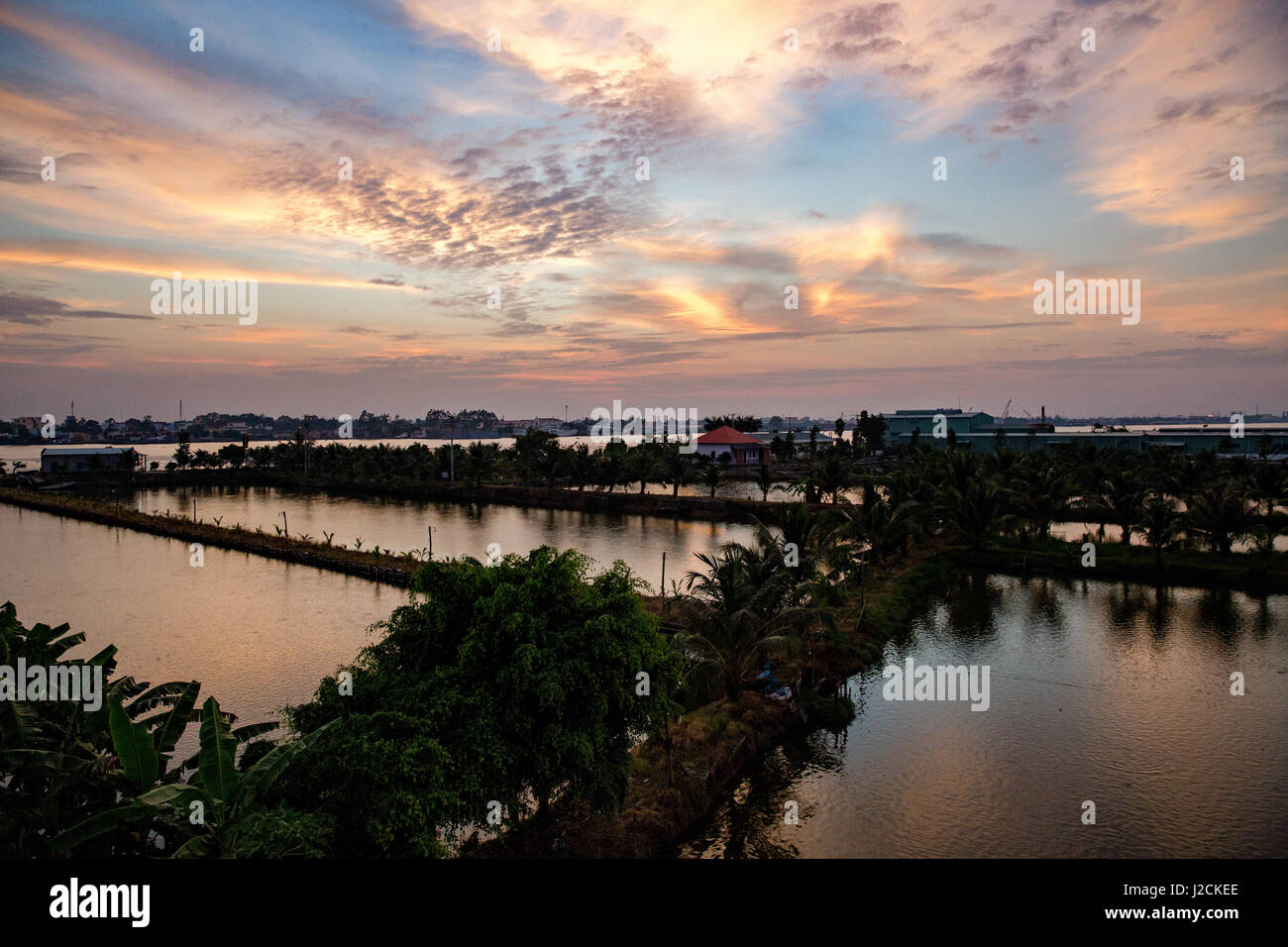 (Cồn Sơn, Bùi Hữu Nghĩa,) vicino a Cần Thơ, la capitale e la città più grande del Mekong escursione al punto di vista dell'isola al tramonto. Vista dell'isola Foto Stock