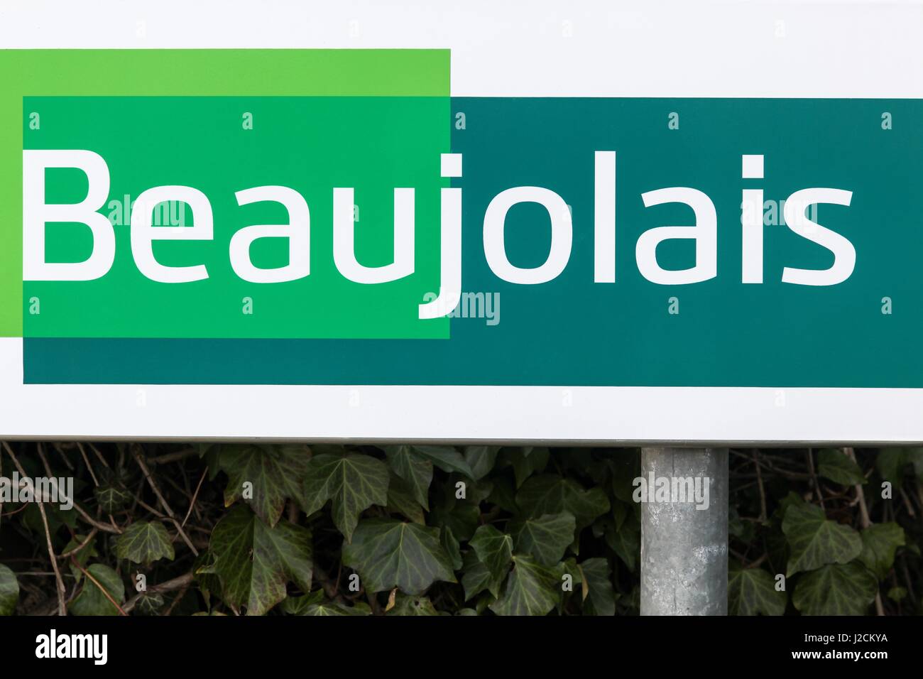 Beaujolais cartello stradale in Francia Foto Stock