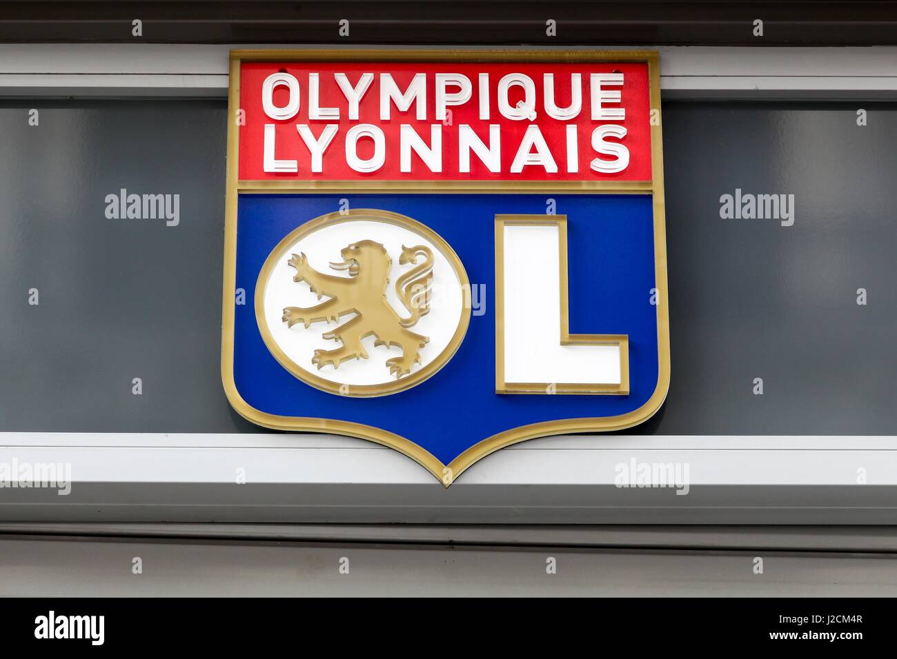 Lione, Francia - 26 Febbraio 2017: Olympique Lione comunemente denominato semplicemente OL è un francese di calcio di club con sede a Lione. Foto Stock