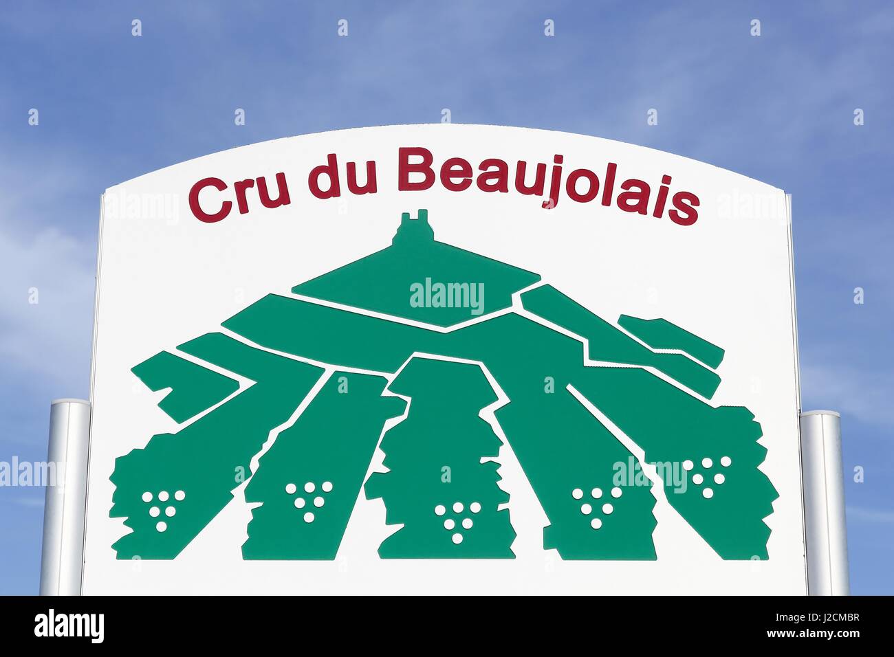 Pannello vini cru di Beaujolais in Francia Foto Stock
