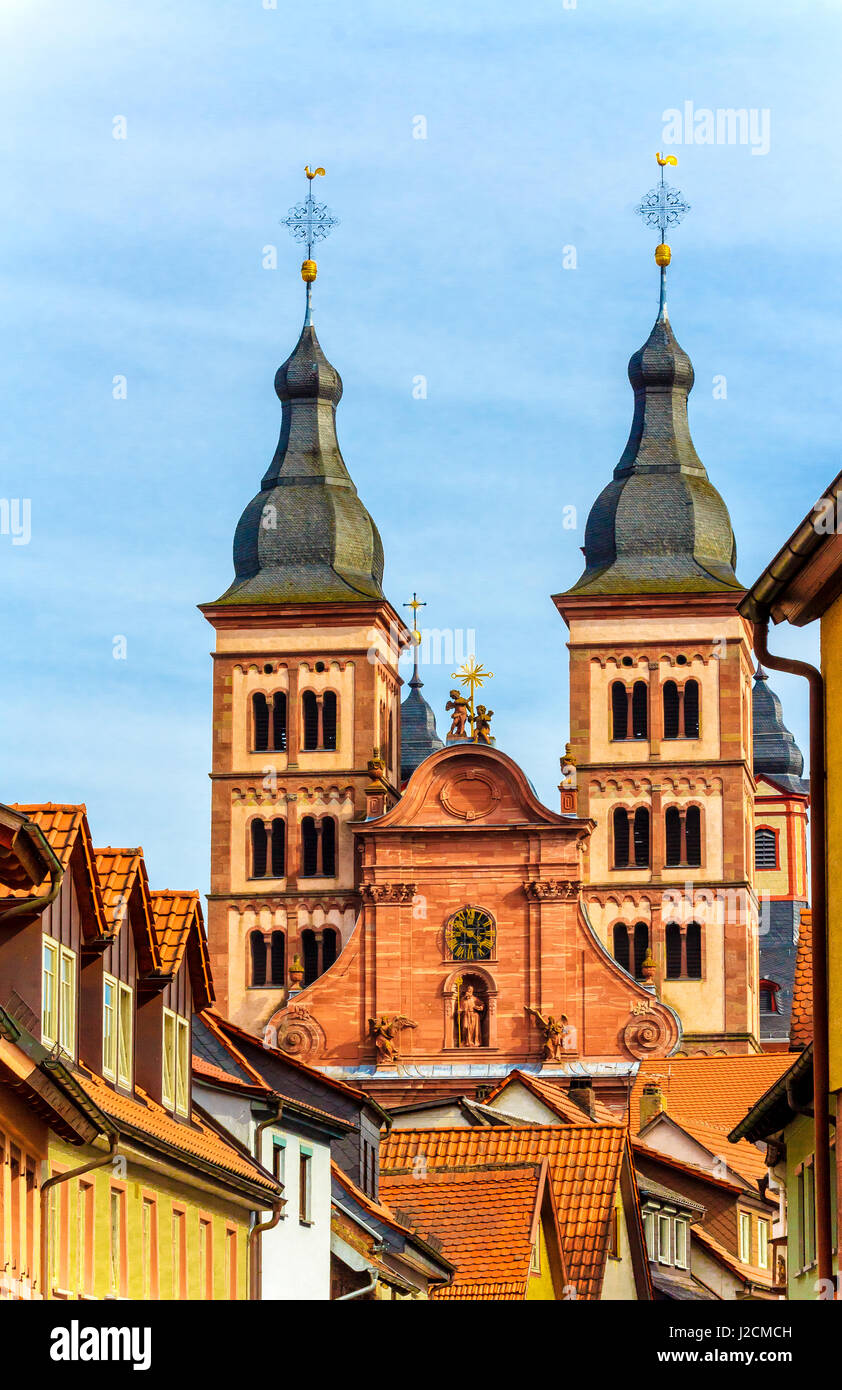 Il monastero in città barocca Amorbach, vicino a Miltenberg (fondazione risale all'anno 734), Baviera, Germania Foto Stock