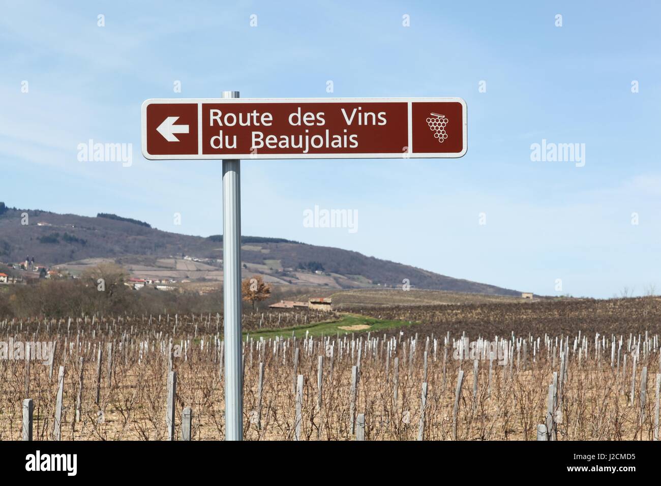 Strada del vino Beaujolais segno, Francia Foto Stock