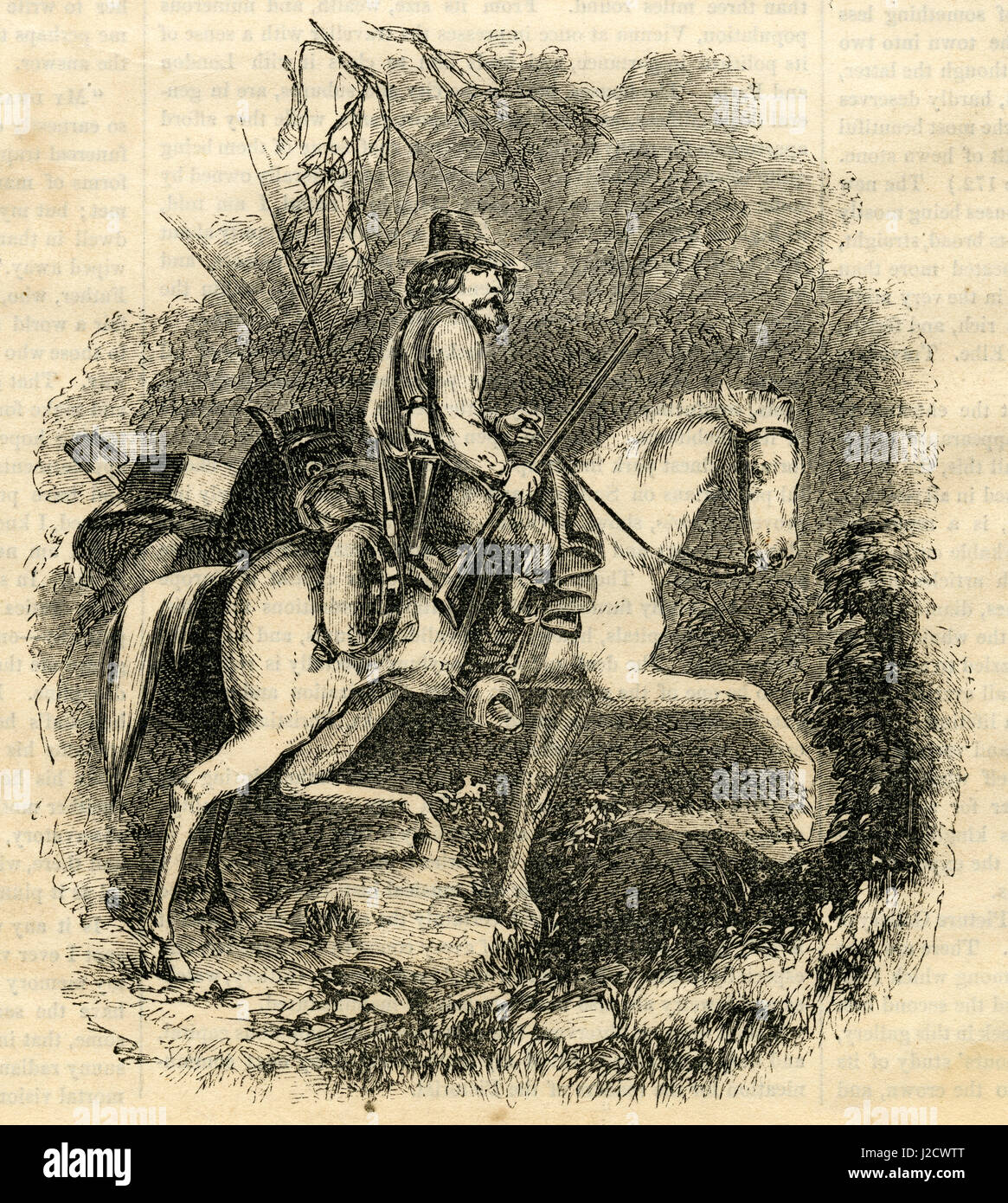 Antica incisione 1854, 'un minatore della California la prospezione." Fonte: incisione originale. Foto Stock
