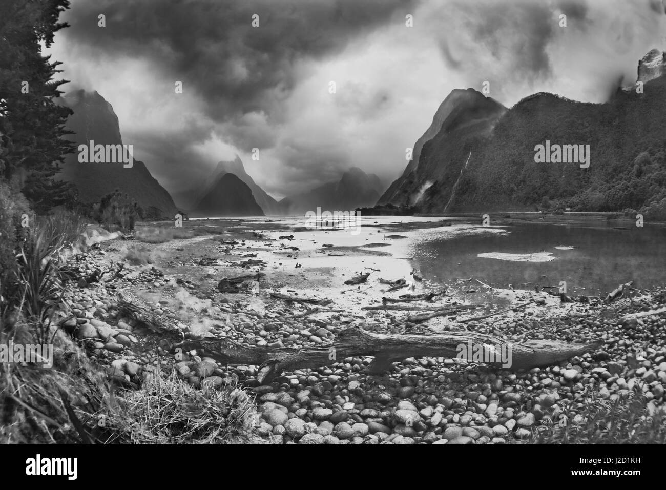 Nuova Zelanda, Asia, Milford Sound in tempesta Foto Stock
