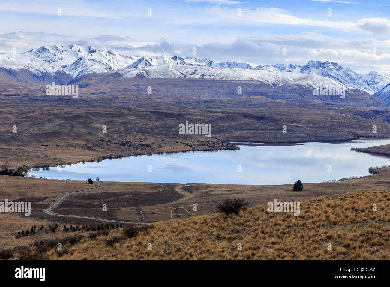 La vista dalla cima del Monte Giovanni osservatorio di Tekapo, Isola del Sud, Nuova Zelanda Foto Stock