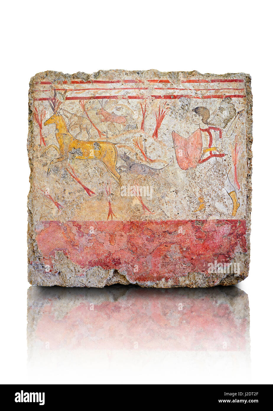 Lucano affresco dipinto della tomba di un uomo a caccia di cervi . Paestrum, Andriuolo. Tomba n. 18. ( 370-360 BC ) Foto Stock