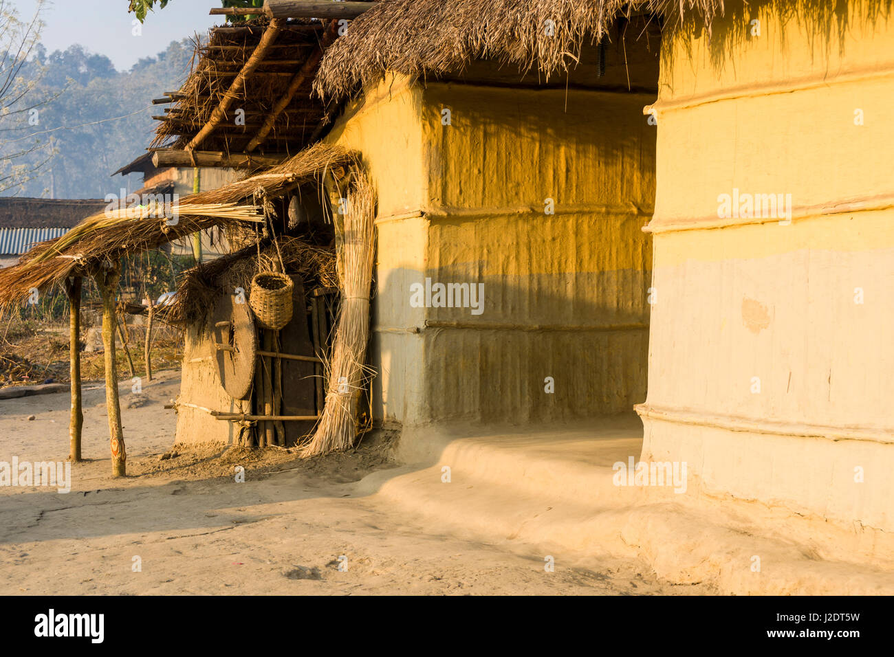 Una tipica casa colonica nel villaggio pandavnagar in Chitwan il parco nazionale Foto Stock