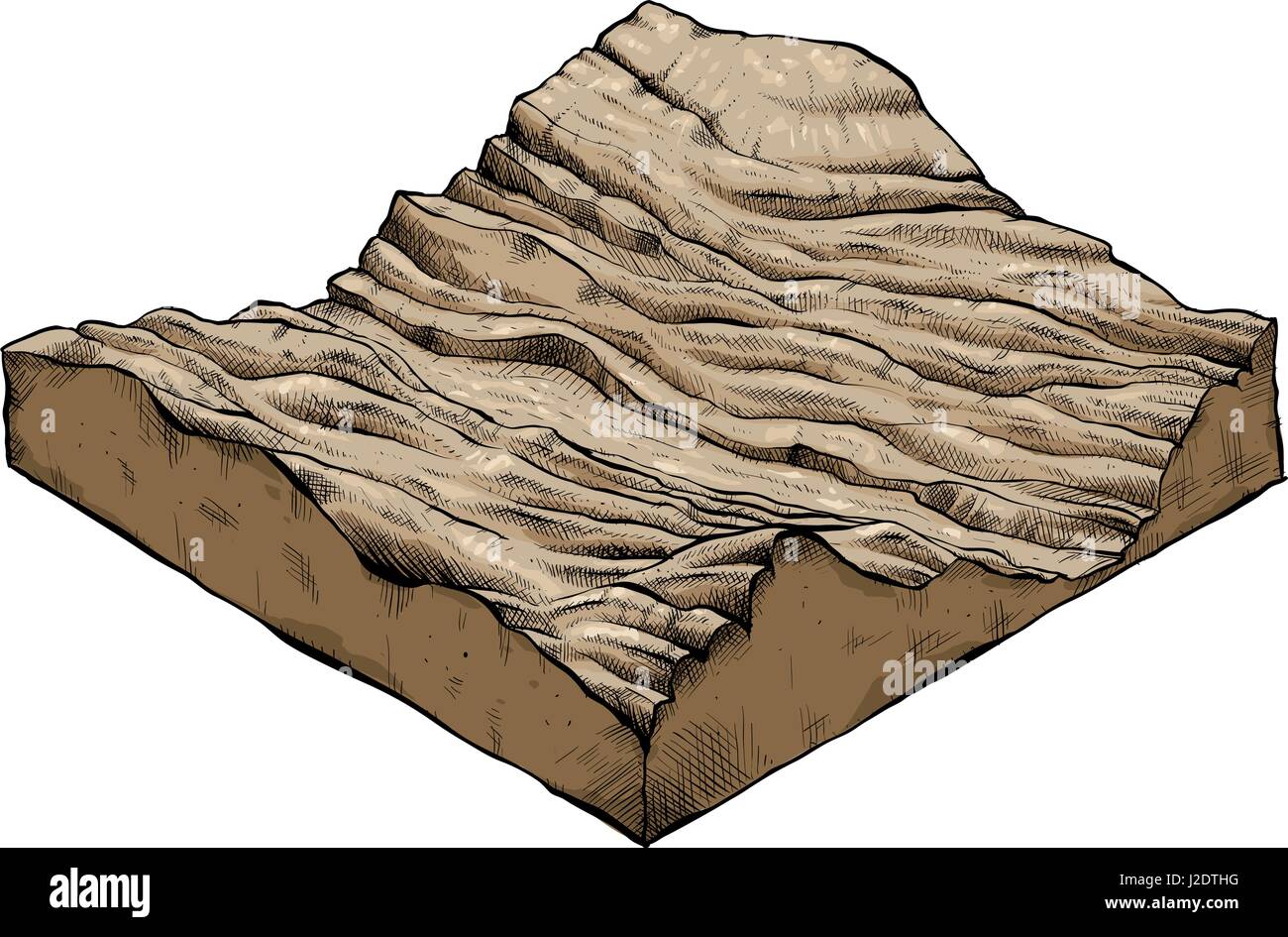 Una sezione assonometrica di una sterile, aspro paesaggio. Illustrazione Vettoriale