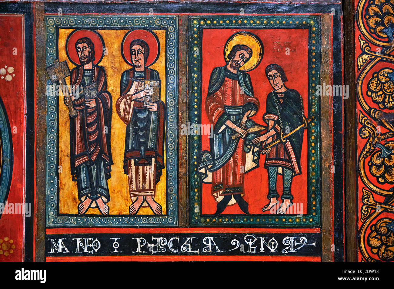 Dipinto di pannello in legno dell'altare di d'Ix mostra gli apostoli. Dalla chiesa di Sanit Matin d'Ix, La Guinguetta d'Ix, Alta Cerdanya, Spagna. Nazione Foto Stock