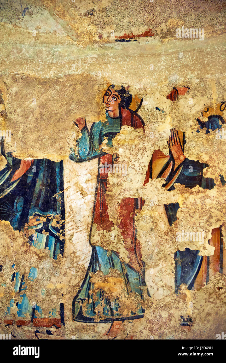 Dodicesimo secolo affresco romanico dall'abside della chiesa di Santa Maria de Mur, Casrell de Mur, Pallars Jussa, Spagna. Dipinto intorno al 1150. Nazione Foto Stock