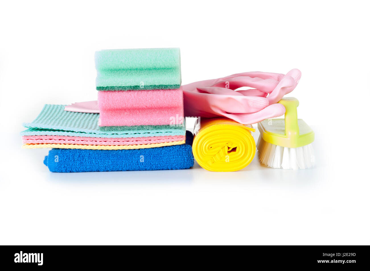 Eco-friendly detergenti naturali, prodotti per la pulizia. In casa la pulizia verde su sfondo bianco. Foto Stock