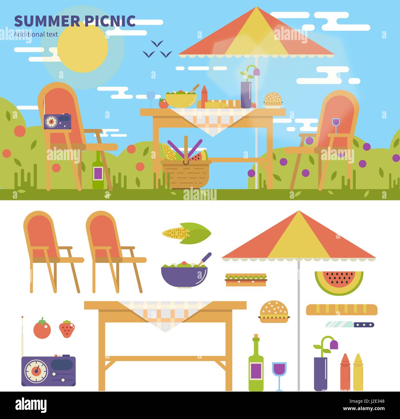 Picnic estivo in giardino Illustrazione Vettoriale