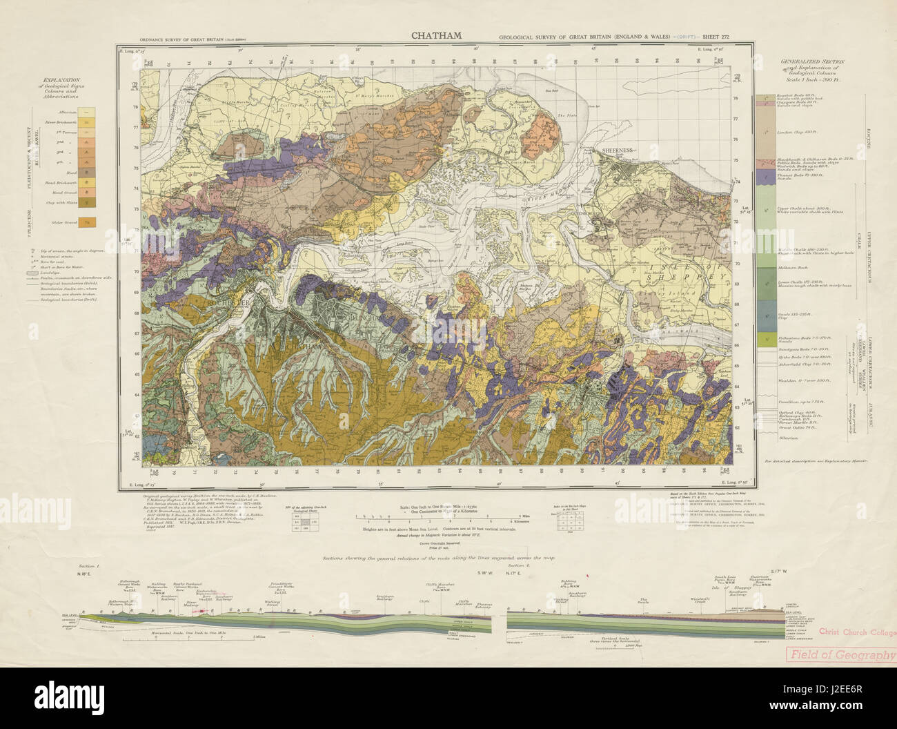 Chatham geological survey foglio 272 Medway Rochester Sheerness Sheppey 1957 mappa Foto Stock