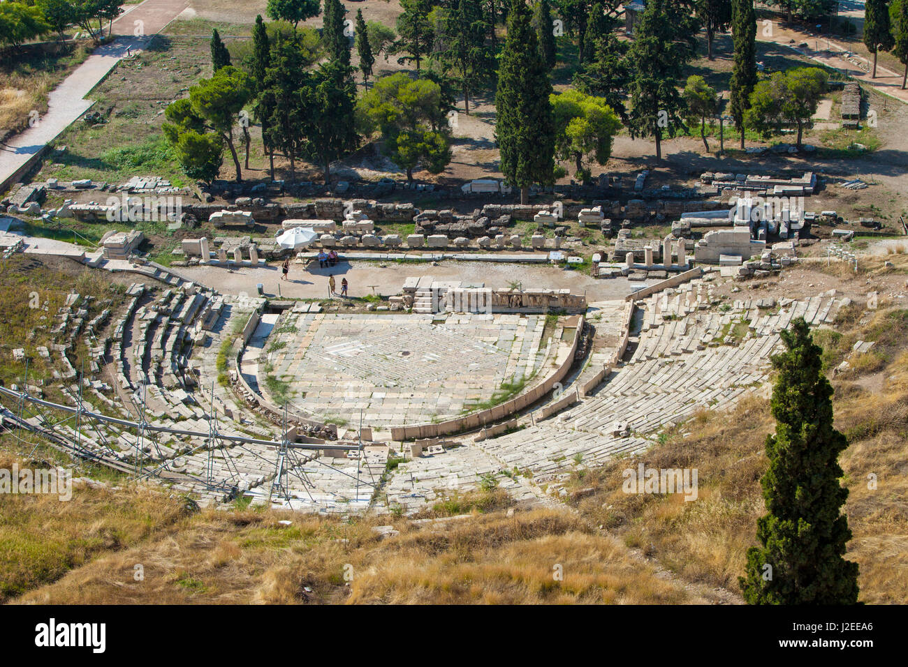 Il Teatro di Dioniso Eleuthereus, un grande teatro all aperto dal 8° o 9° C. BC, sul versante sud dell'ateniese Acropoli di Atene, Grecia Foto Stock