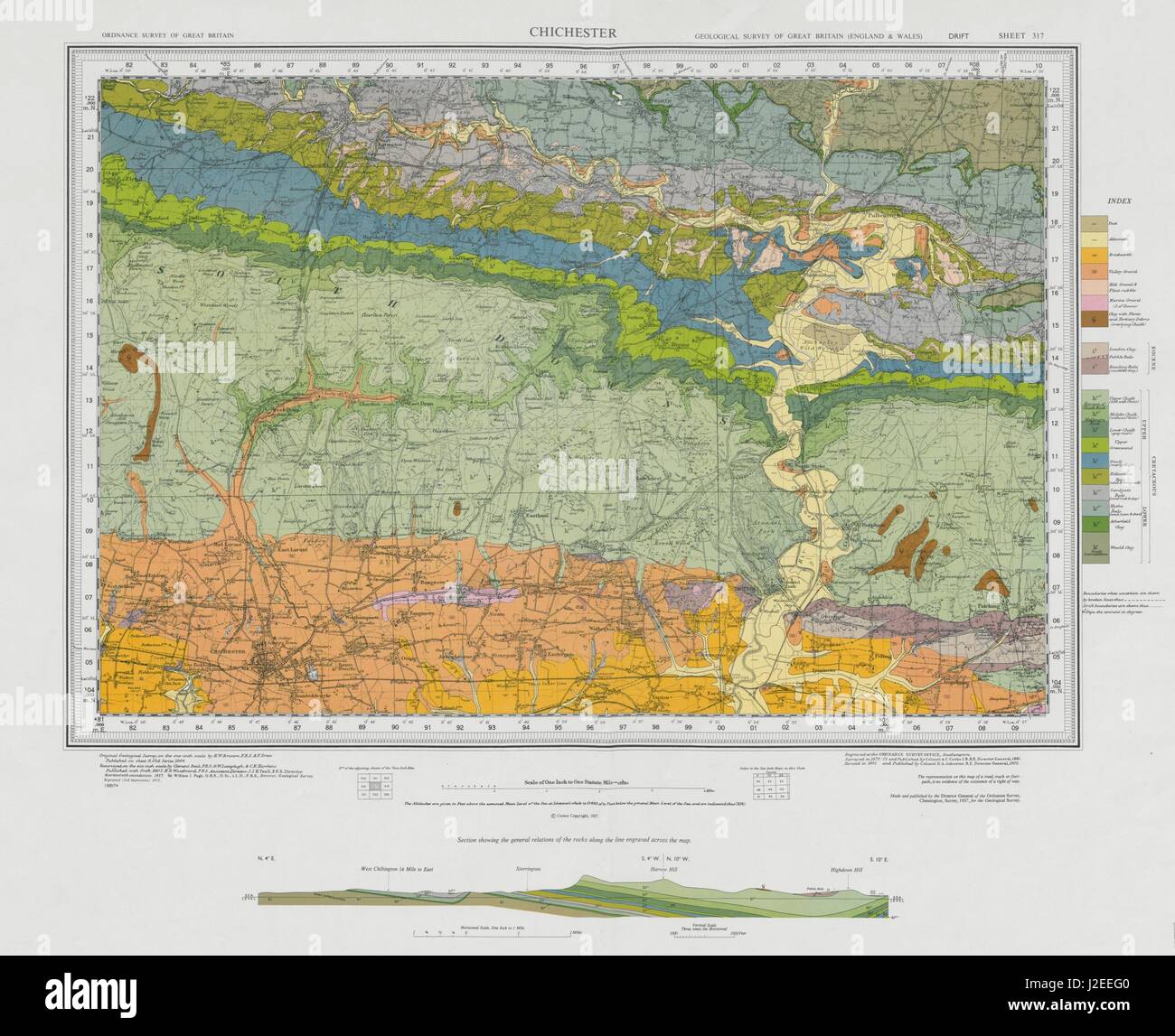 Chichester geological survey foglio 317 Sussex South Downs Petworth 1972 mappa Foto Stock