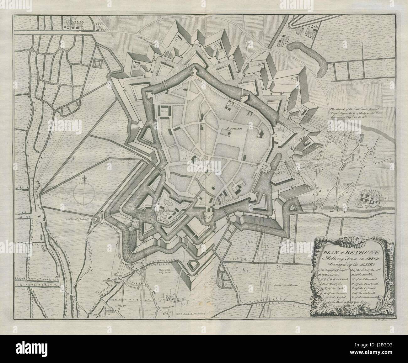 "Piano di Bethune, forte di una città in Artois…" di Claude DU BOSC. Béthune c1735 mappa Foto Stock