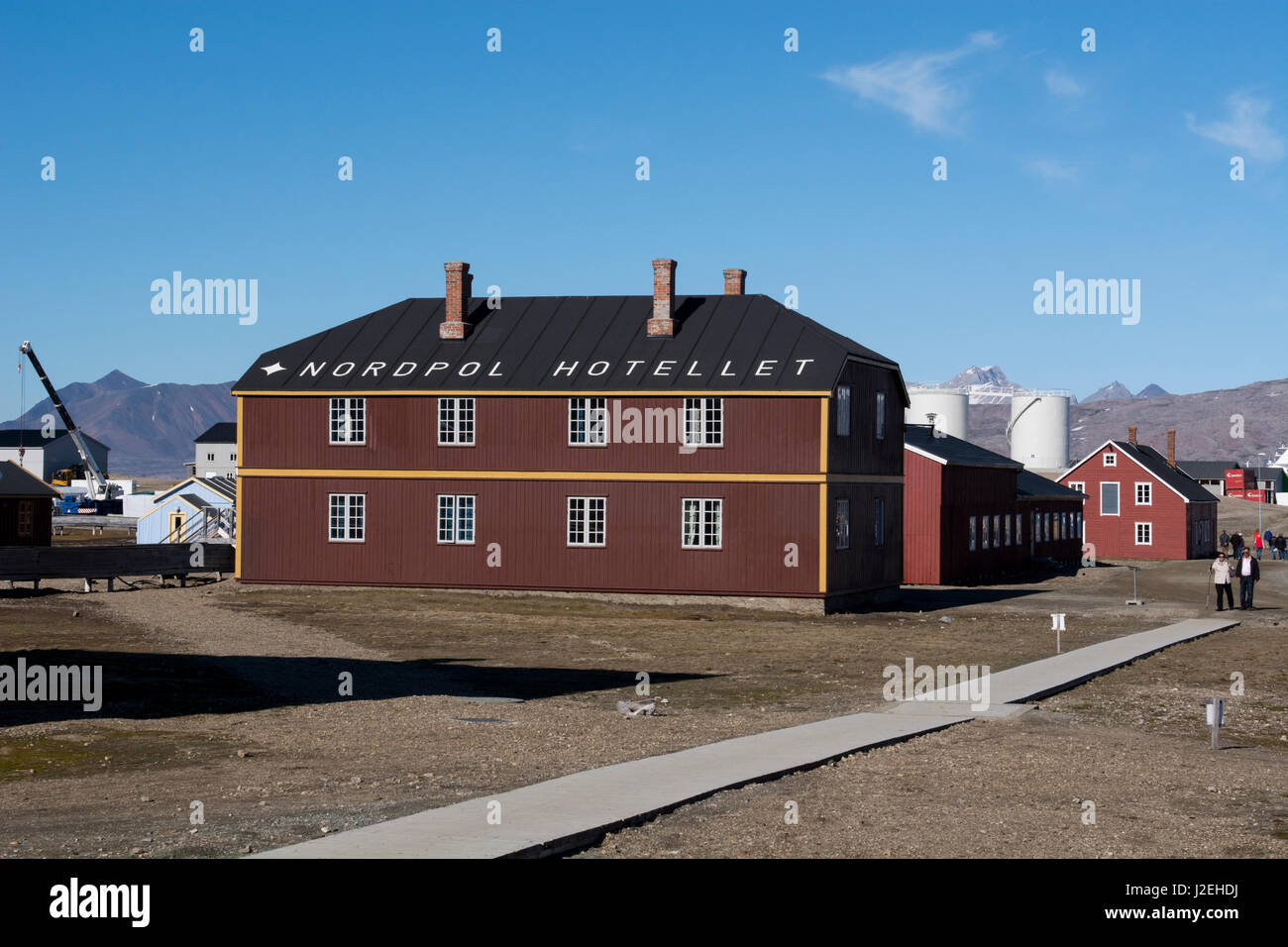 Norvegia, il mare di Barents, svalbard, spitsbergen. ny alesund, casa di una ricerca internazionale village dal 1964. polo nord hotel. Foto Stock