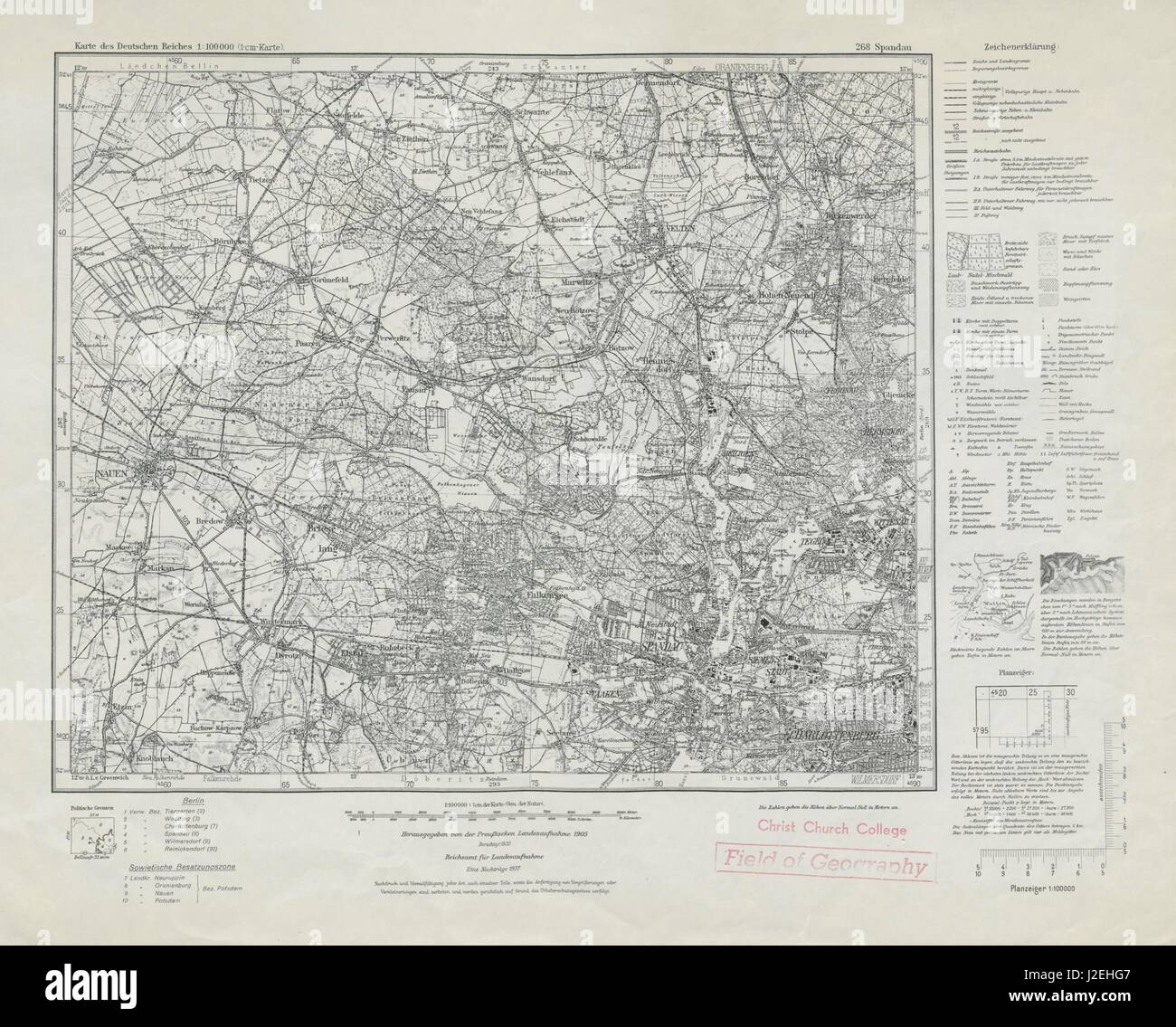 WW2 mappa nazista NW Berlin Foglio 268 Spandau Oranienburg Nauen 1937 vecchio Foto Stock