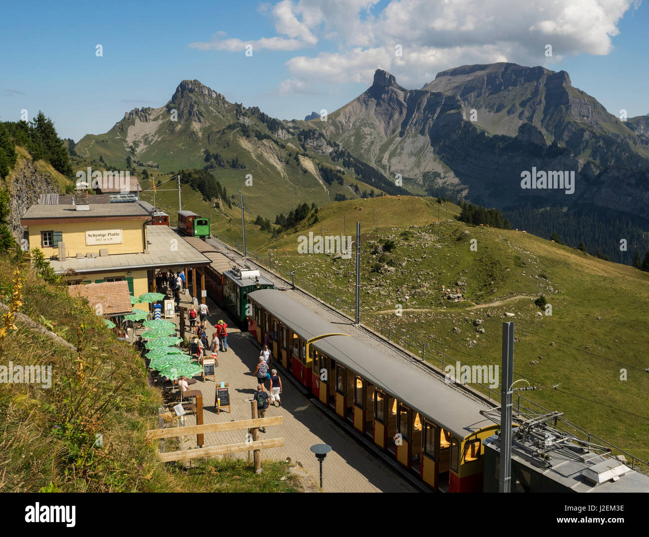 La Svizzera, nel Canton Berna, Schynige Platte, Cog Railway Station Foto Stock