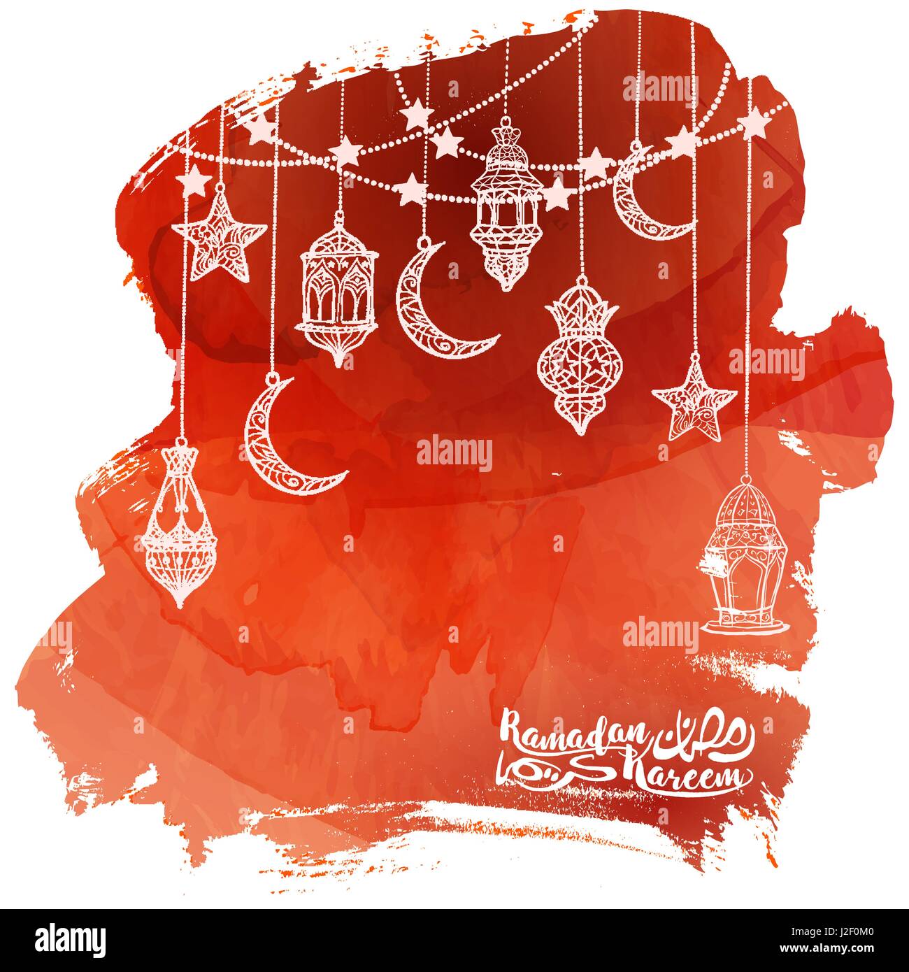 Il Ramadan Kareem greeting card modello - vettore islamico sfondo disegnato a mano lanterna arabo illustrazione Illustrazione Vettoriale