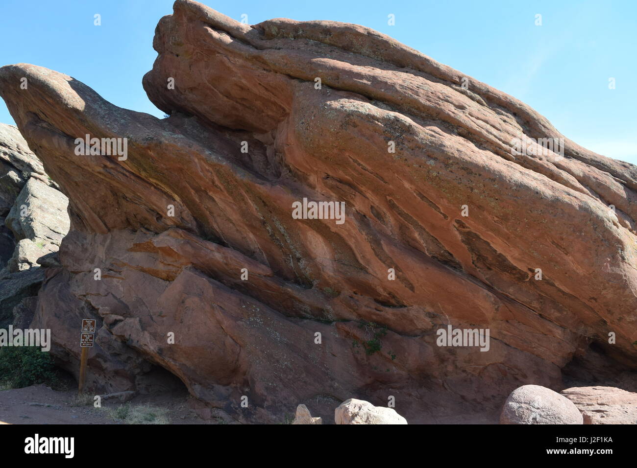 Un interessante roccia sagomata nella Red Rocks Parco a Denver in Colorado. Foto Stock