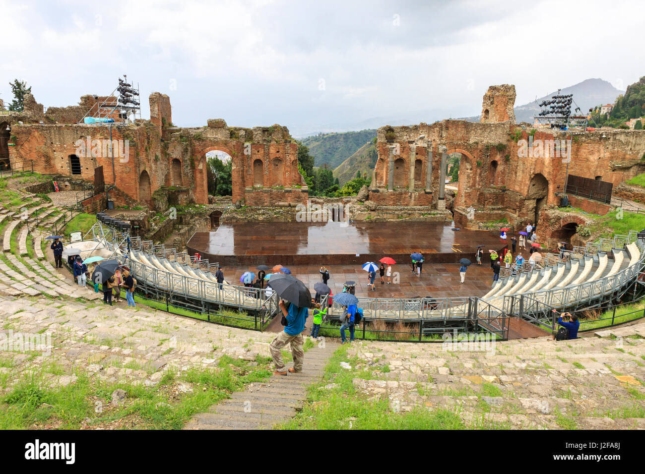 Teatro Greco. Teatro Greco. 300 BC. Taormina. Sicilia. L'Italia. Foto Stock