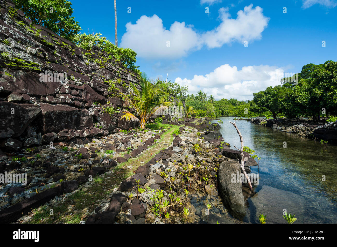 Una città in rovina Nan Madol, Pohnpei, Micronesia, Pacifico centrale Foto Stock