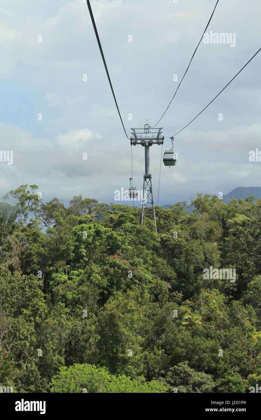 Funicolare della Foresta Pluviale in esecuzione da Kuranda per Smithfield, Cairns, Queensland, Australia, alta sopra la foresta pluviale tropicale Foto Stock