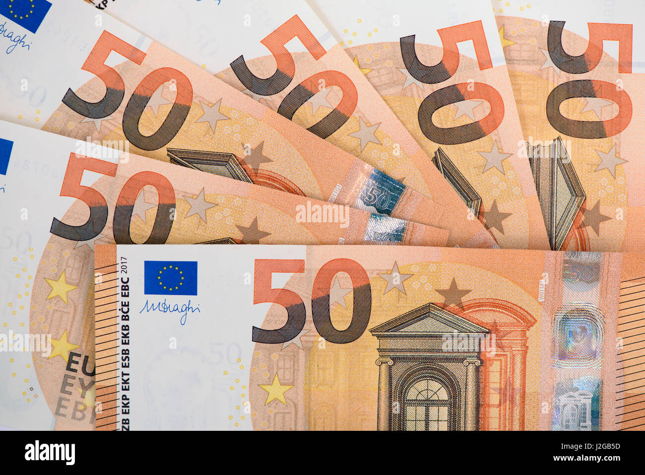 Le banconote in euro e la moneta di Europa Foto Stock