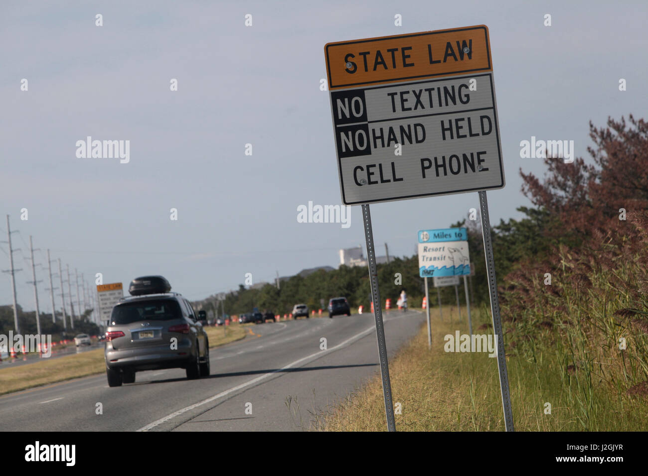 No Texting segno sulla US Highway 1 in Delaware. Foto Stock