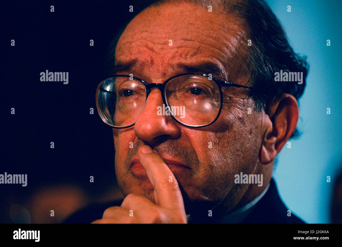 Alan Greenspan ad una commissione del Senato nel luglio 1994. Foto Stock