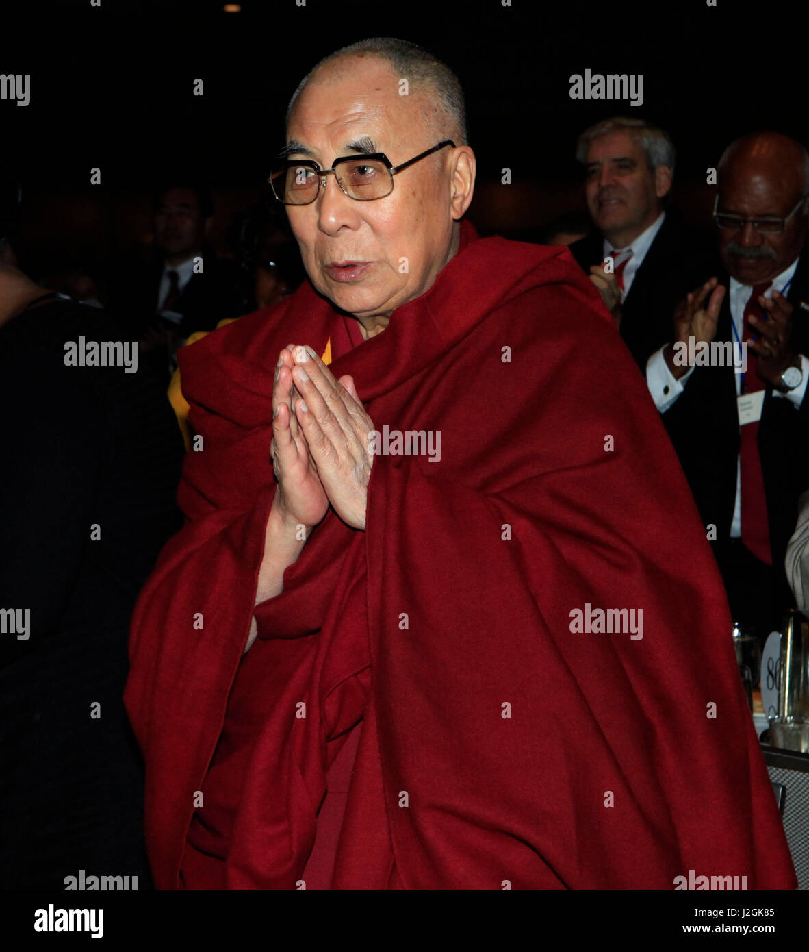 Il Dalai Lama come il Presidente Barack Obama assiste la preghiera la prima colazione il 5 febbraio 2015. Foto Stock