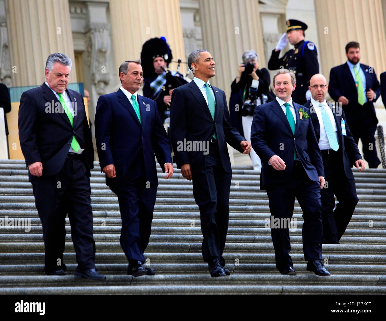 Rappresentante re Pietro, Presidente Barack Obama, altoparlante della casa John Boehner, e il Primo Ministro irlandese Enda Kenny dopo un il giorno di San Patrizio nel pranzo al Campidoglio degli Stati Uniti, Washington DC Foto Stock