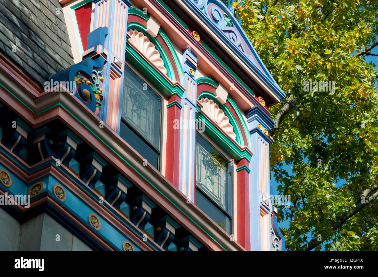 Coloratissima Casa vittoriana su Sedgwick Street in Lincoln Park di Chicago Foto Stock