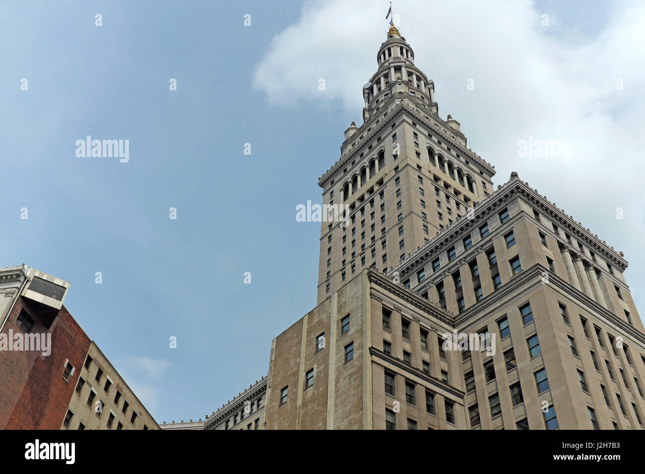 Esterno di Cleveland Terminal Tower in Cleveland, Ohio, Stati Uniti Foto Stock