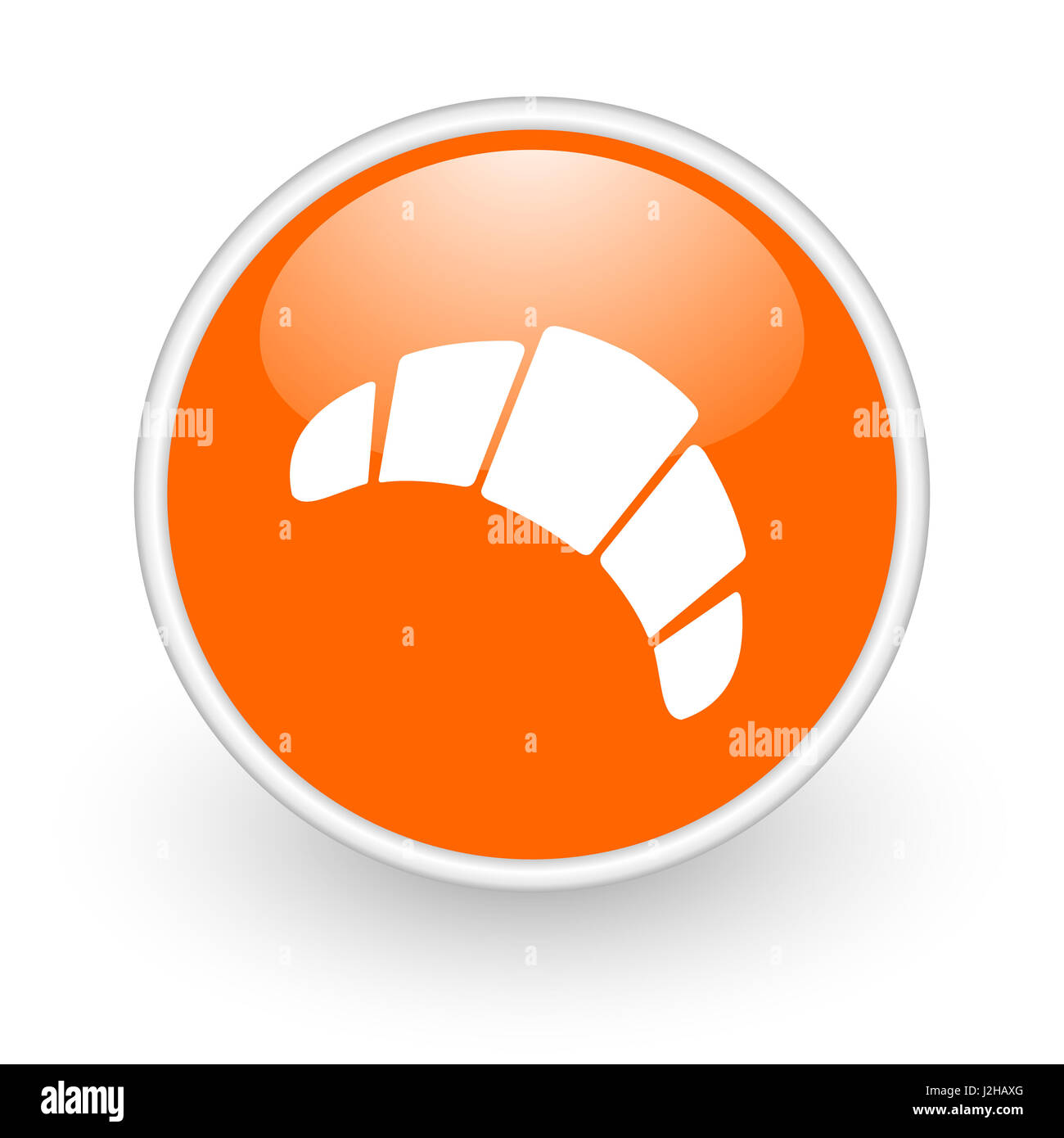 Croissant design moderno di colore arancione lucido web, icona su sfondo bianco. Foto Stock