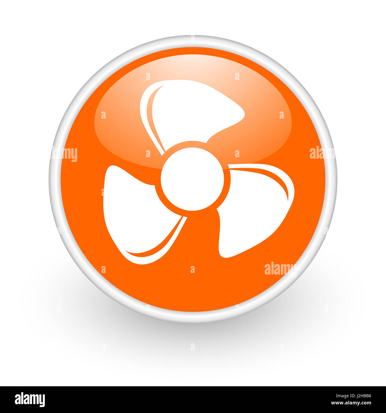 La ventola dal design moderno di colore arancione lucido web, icona su sfondo bianco. Foto Stock
